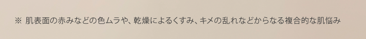 ※ 肌表面の赤みなどの色ムラや、乾燥によるくすみ、キメの乱れなどからなる複合的な肌悩み