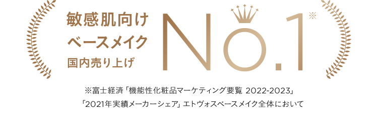 敏感肌向け ベースメイク 国内売り上げ No.1 ※富士経済「機能性化粧品マーケティング要覧 2022-2023」「2021年実績メーカーシェア」エトヴォスベースメイク全体において