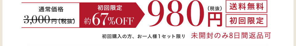初回限定67%OFF 980円（税抜）送料無料