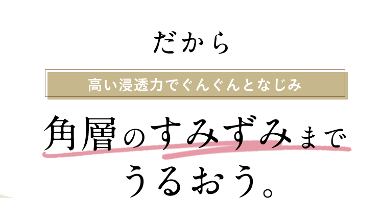 だから高い浸透力でぐんぐんとなじみ角層のすみずみまでうるおう。