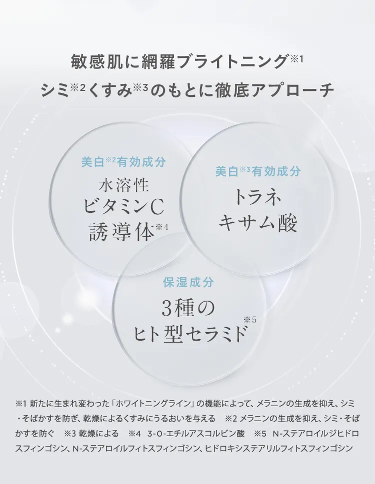 敏感肌に網羅ブライトニング※1シミ※2くすみ※3のもとに徹底アプローチ