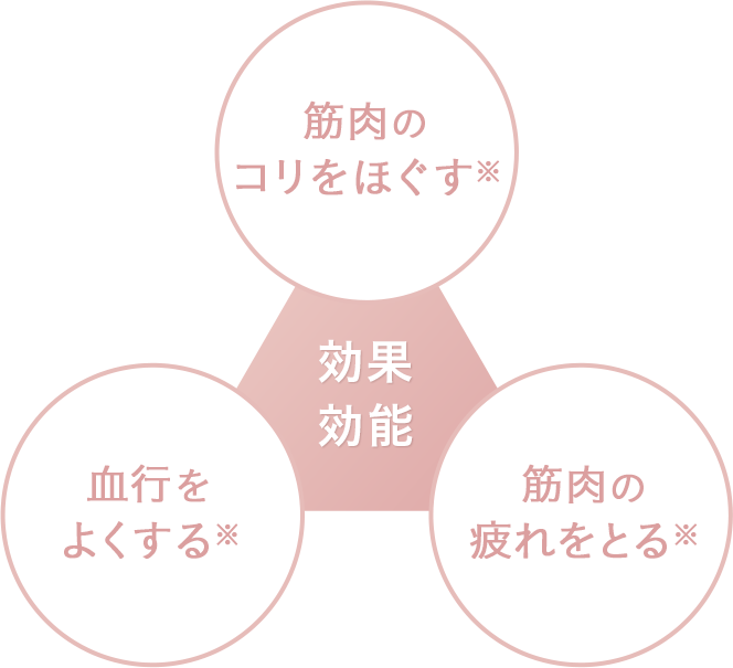 効能効果 筋肉のコリをほぐす、血行をよくする、筋肉の疲れをとる